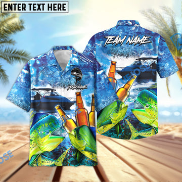 BlueJose Mahi mahi Fishing Boat Blue Beer Personalized All Over Print 3D Hawaiian Shirt