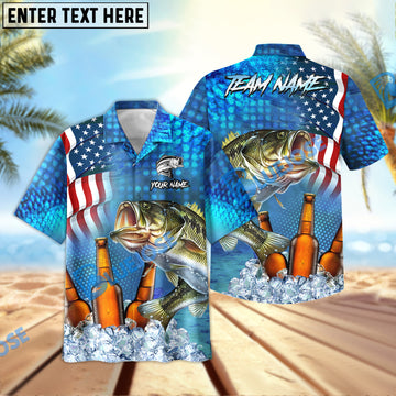 BlueJose Bass Fishing Beer USA Flag Personalized All Over Print 3D Hawaiian Shirt