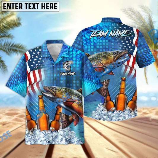 BlueJose Trout Fishing Beer USA Flag Personalized All Over Print 3D Hawaiian Shirt