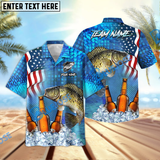 BlueJose Crappie Fishing Beer USA Flag Personalized All Over Print 3D Hawaiian Shirt