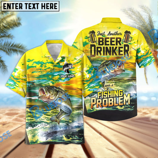 BlueJose Bass Fishing Beer Drinker Yellow Sky Personalized All Over Print 3D Hawaiian Shirt