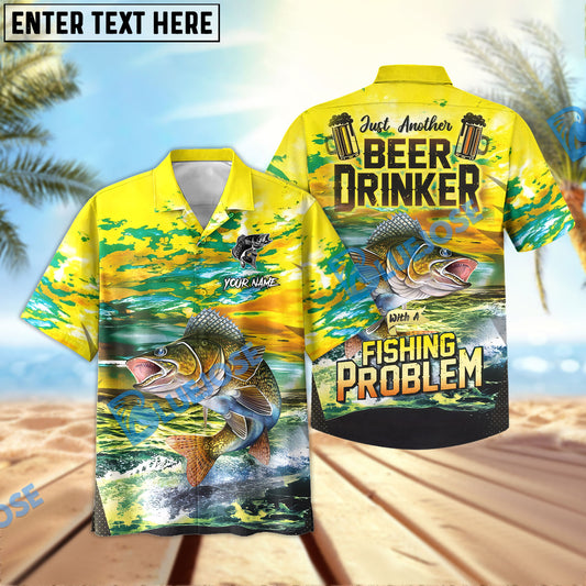 BlueJose Walleye Fishing Beer Drinker Yellow Sky Personalized All Over Print 3D Hawaiian Shirt