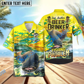 BlueJose Catfish Fishing Beer Drinker Yellow Sky Personalized All Over Print 3D Hawaiian Shirt
