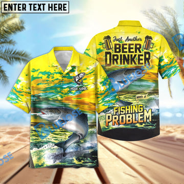 BlueJose Salmon Fishing Beer Drinker Yellow Sky Personalized All Over Print 3D Hawaiian Shirt