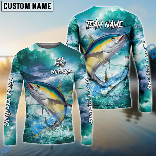 Bluejose Tuna Fishing Teal Thunderstorm Name & Team Name 3D Shirts