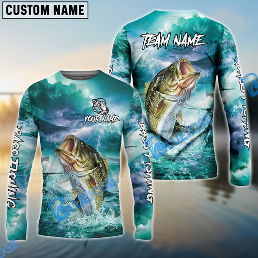 Bluejose Bass Fishing Teal Thunderstorm Name & Team Name 3D Shirts