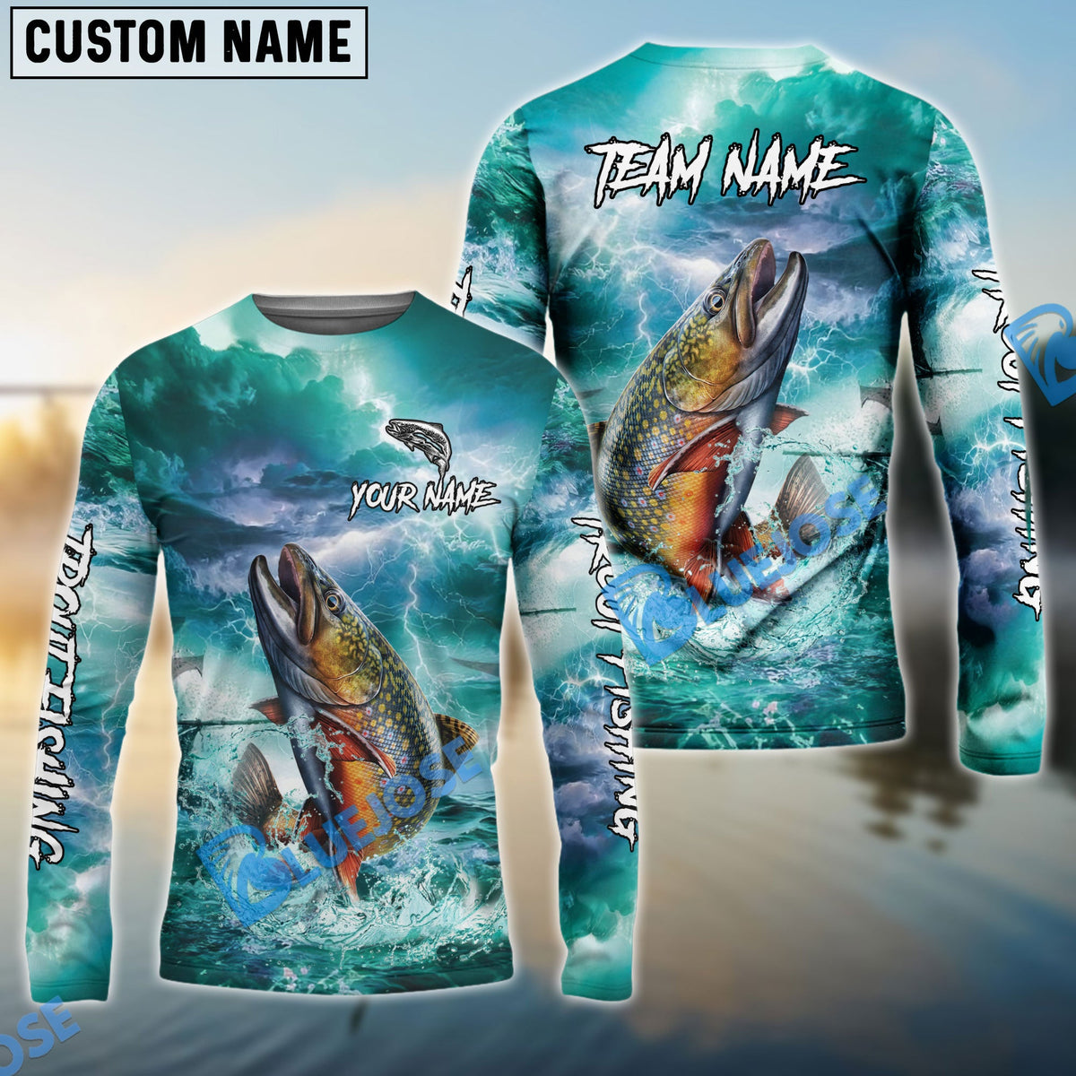Bluejose Trout Fishing Teal Thunderstorm Name &amp; Team Name 3D Shirts