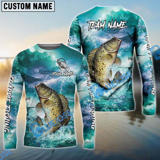 Bluejose Crappie Fishing Teal Thunderstorm Name & Team Name 3D Shirts