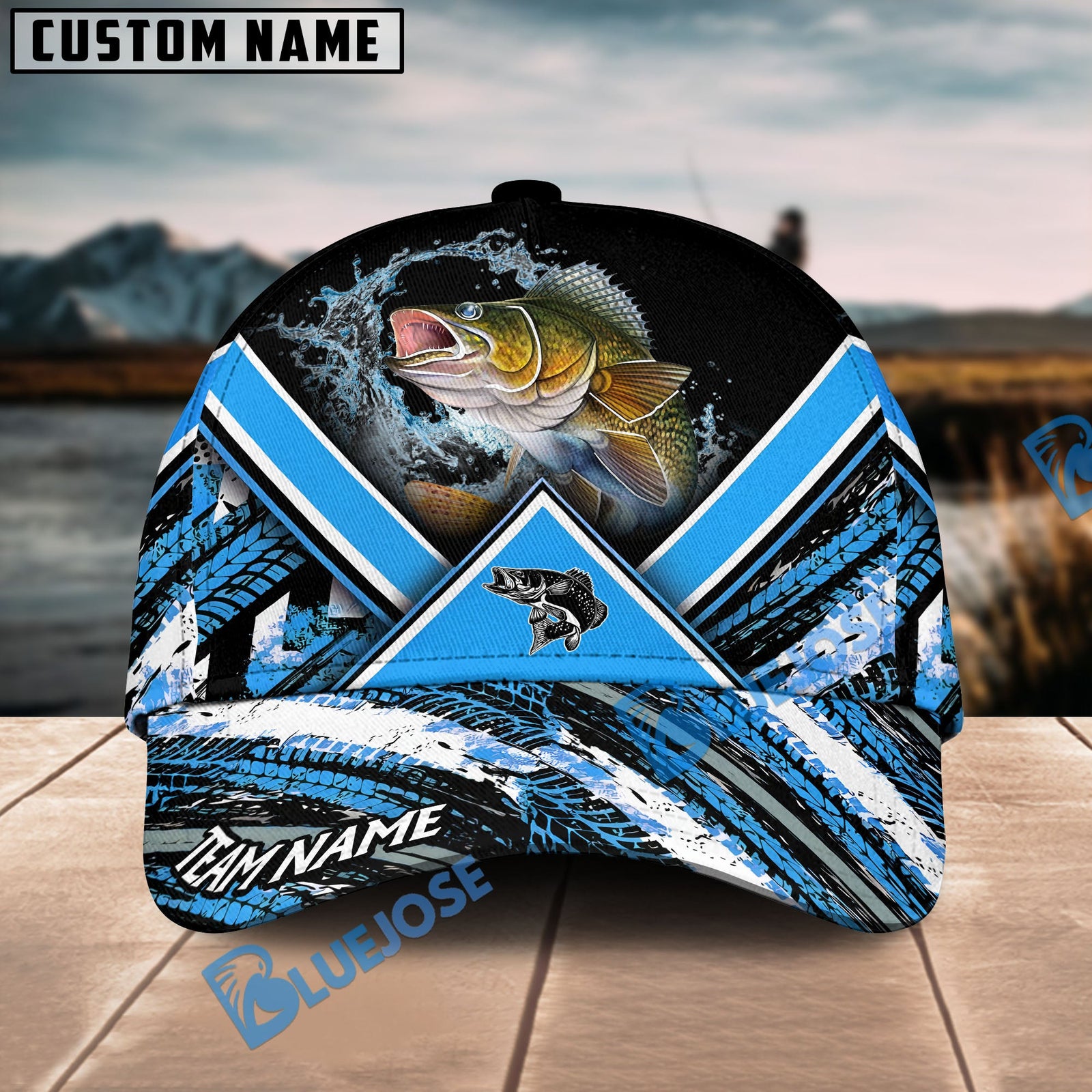 Bluejose Walleye Fishing Blue Tire Triangle Pattern Personalized Cap