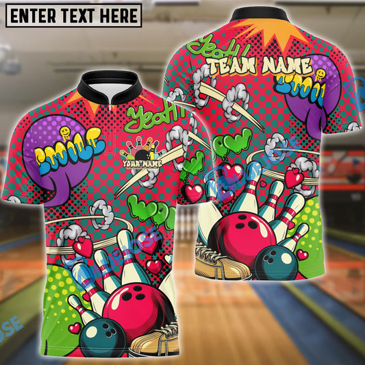 BlueJose Bowling Retro Graffiti Customized Name, Team Name 3D Shirt (4 Colors)