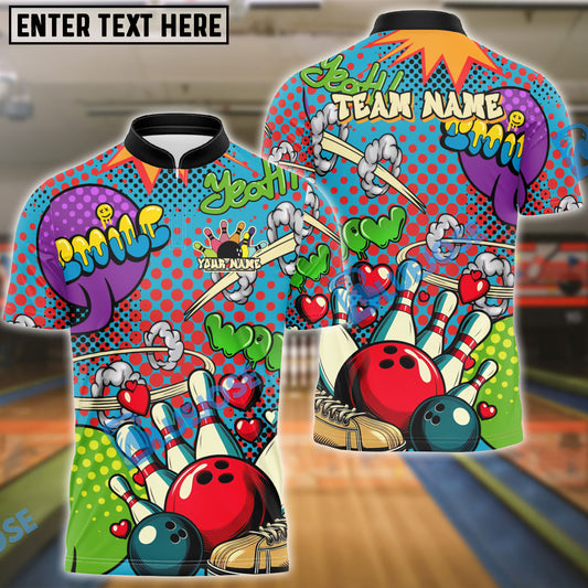 BlueJose Bowling Retro Graffiti Customized Name, Team Name 3D Shirt (4 Colors)