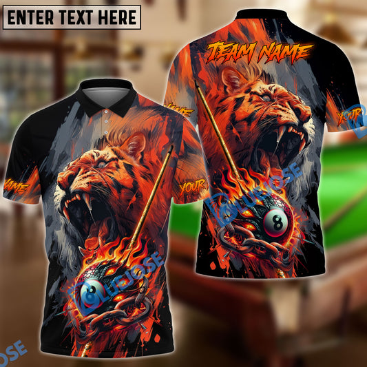 BlueJose Billiards 8-Ball Tiger Fire Chain Personalized Name Shirt (4 Colors)