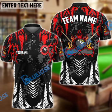 BlueJose Billiards 8-Ball Fire Spike Personalized Name Shirt (4 Colors)