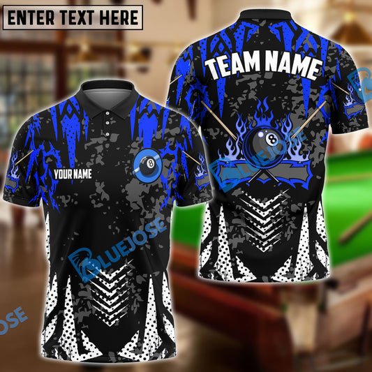 BlueJose Billiards 8-Ball Fire Spike Personalized Name Shirt (4 Colors)