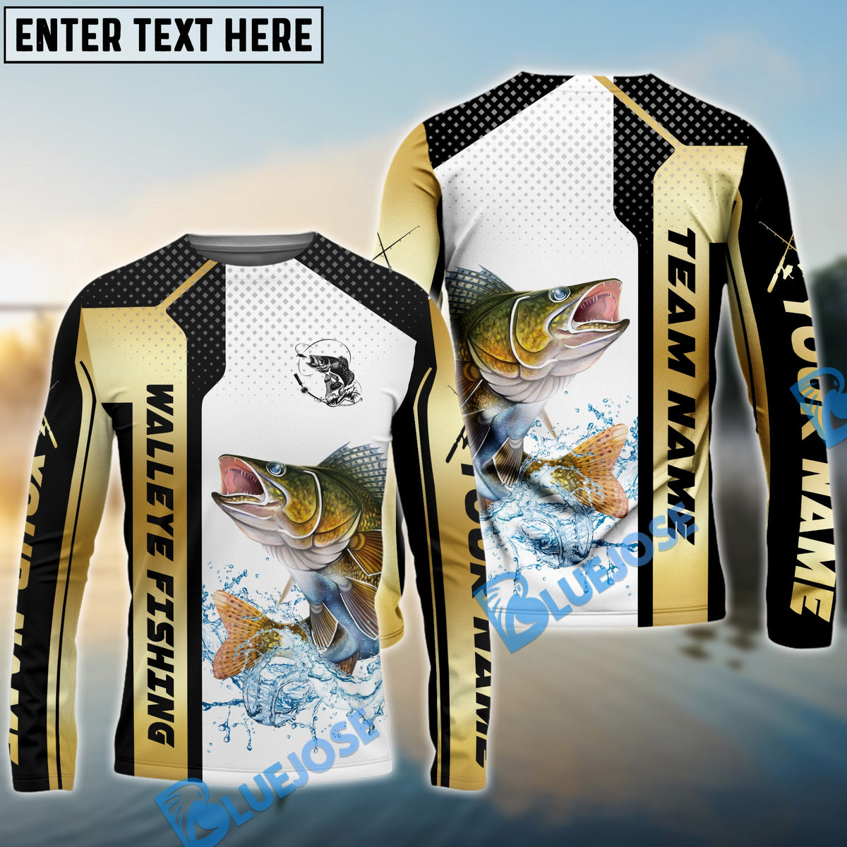 Bluejose Walleye Fishing Golden Premium Dynamic Strike Custom Name &amp; Team Name 3D Shirts