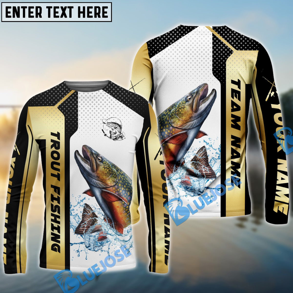 Bluejose Trout Fishing Golden Premium Dynamic Strike Custom Name &amp; Team Name 3D Shirts
