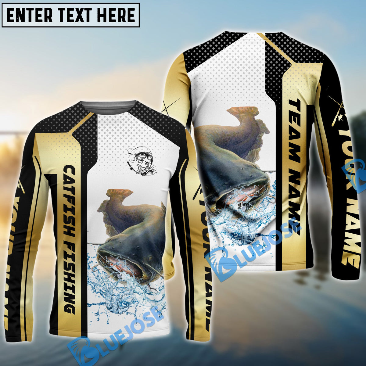 Bluejose Catfish Fishing Golden Premium Dynamic Strike Custom Name &amp; Team Name 3D Shirts
