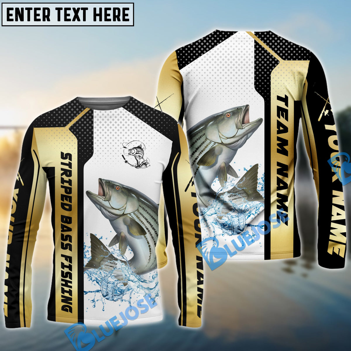 Bluejose Striped Bass Fishing Golden Premium Dynamic Strike Custom Name &amp; Team Name 3D Shirts