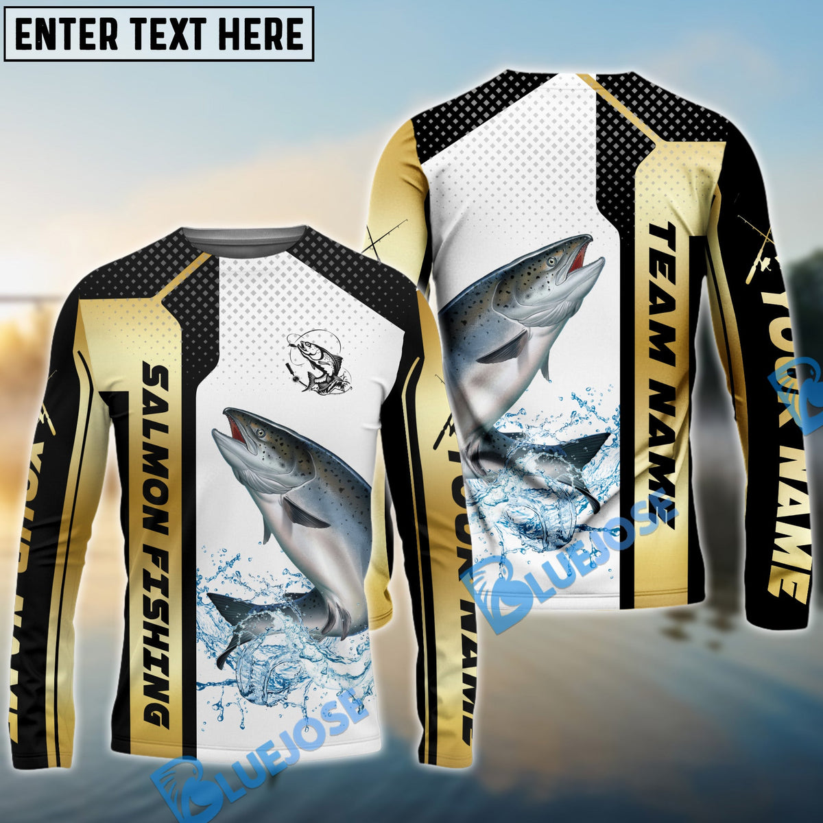 Bluejose Salmon Fishing Golden Premium Dynamic Strike Custom Name &amp; Team Name 3D Shirts