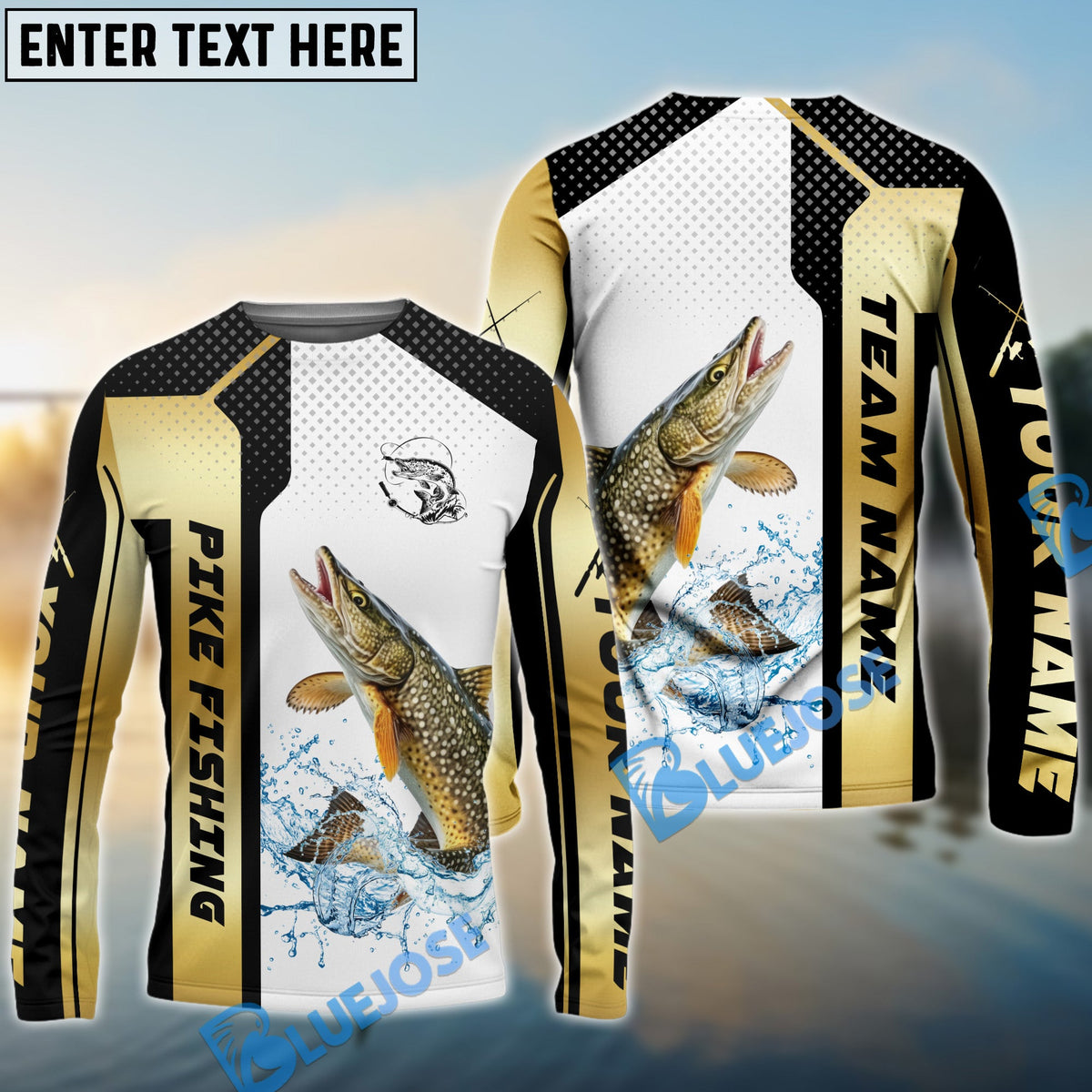 Bluejose Pike Fishing Golden Premium Dynamic Strike Custom Name &amp; Team Name 3D Shirts