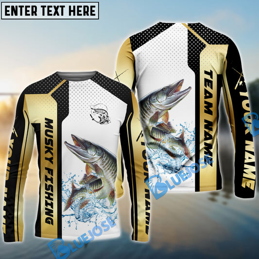 Bluejose Musky Fishing Golden Premium Dynamic Strike Custom Name & Team Name 3D Shirts