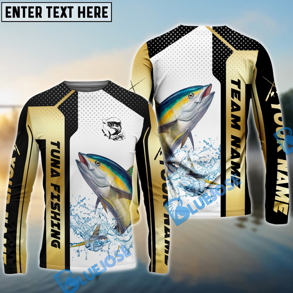 Bluejose Tuna Fishing Golden Premium Dynamic Strike Custom Name &amp; Team Name 3D Shirts