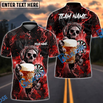 BlueJose Darts Fire Skull Beer Personalized Name, Team Name Shirt (6 Colors)