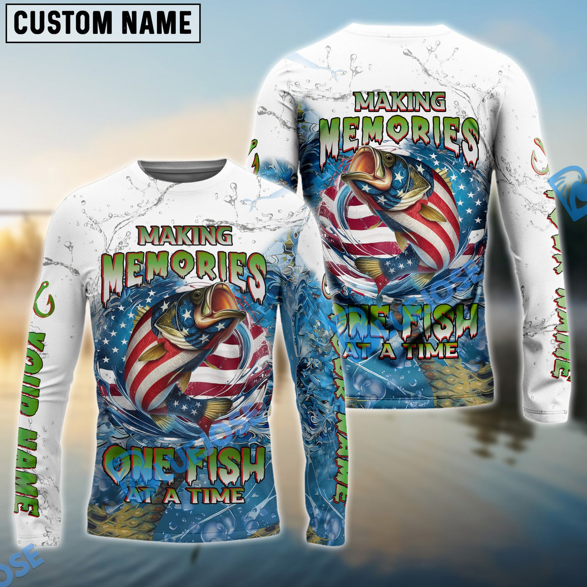 Bluejose Bass Fishing Patriotic Splash ‚ÄúMaking Memories One Fish At A Time‚Äù Custom Name &amp; Team Name 3D Shirts