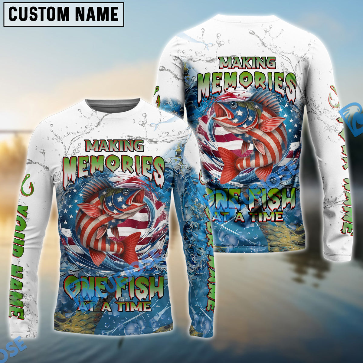 Bluejose Walleye Fishing Patriotic Splash ‚ÄúMaking Memories One Fish At A Time‚Äù Custom Name &amp; Team Name 3D Shirts