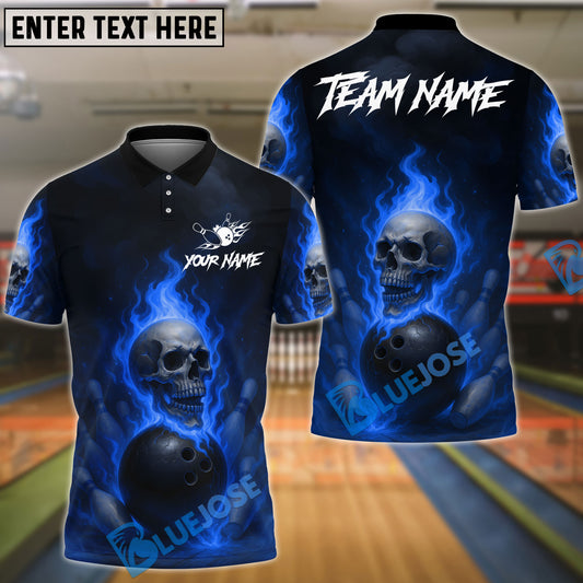 BlueJose Bowling And Pins Fire Skull Lane Streetwear Customized Name, Team Name 3D Shirt (4 Colors)
