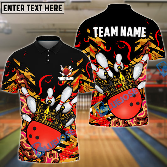 BlueJose Bowling And Pins Burning King Crown Customized Name, Team Name 3D Shirt (4 Colors)