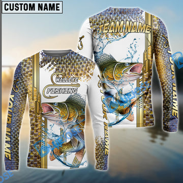 Bluejose Walleye Fishing Skinfish Golden Line Pattern Custom Name & Team Name 3D Shirts