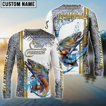 Bluejose Trout Fishing Skinfish Golden Line Pattern Custom Name & Team Name 3D Shirts