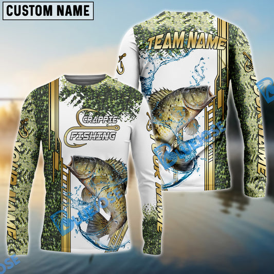 Bluejose Crappie Fishing Skinfish Golden Line Pattern Custom Name & Team Name 3D Shirts
