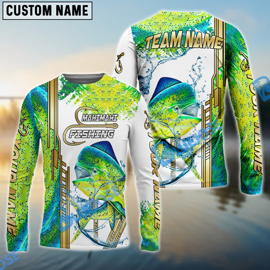 Bluejose Mahi-mahi Fishing Skinfish Golden Line Pattern Custom Name & Team Name 3D Shirts