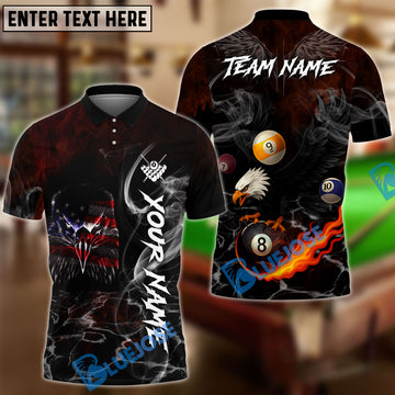 BlueJose Billiards Ball 8 American Flag Eagle Black Fire Personalized Name Shirt (4 Colors)