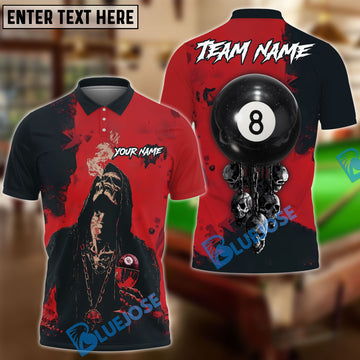 BlueJose Billiards Ball 8 Smoke Drink Chain Skull Personalized Name Shirt (4 Colors)