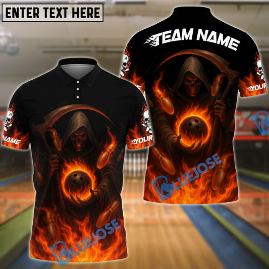 BlueJose Bowling And Pins Flaming Reaper Customized Name, Team Name 3D Shirt (4 Colors)