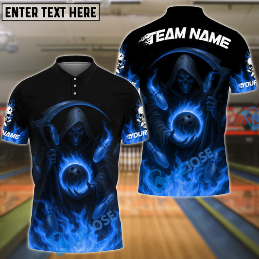 BlueJose Bowling And Pins Flaming Reaper Customized Name, Team Name 3D Shirt (4 Colors)