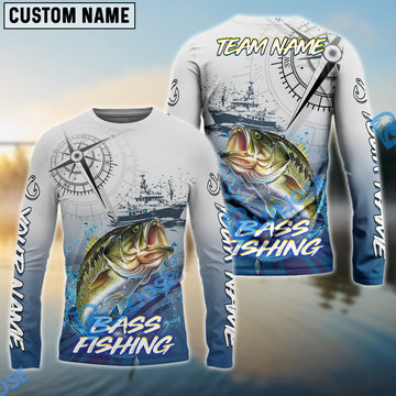 Bluejose Bass Fishing Realistic Fish Compass Anchor Pattern Custom Name & Team Name 3D Shirts