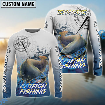 Bluejose Catfish Fishing Realistic Fish Compass Anchor Pattern Custom Name & Team Name 3D Shirts