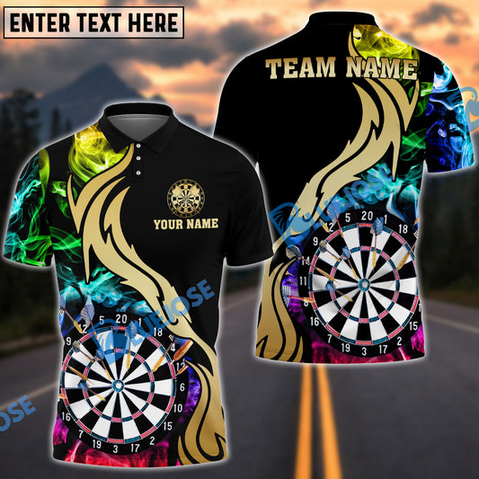 BlueJose Darts Black Multicolor Golden Smoke Pattern Personalized Name Shirt