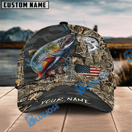BlueJose Trout Fishing American Flag Map Camo Pattern Personalized Cap