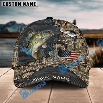 BlueJose Crappie Fishing American Flag Map Camo Pattern Personalized Cap