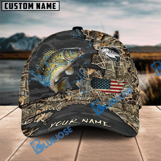 BlueJose Crappie Fishing American Flag Map Camo Pattern Personalized Cap