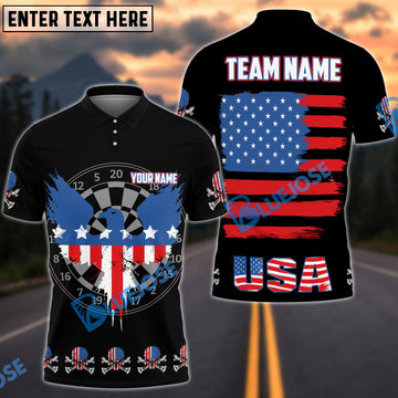 BlueJose Darts American Flag Eagle Skull Personalized Name Shirt