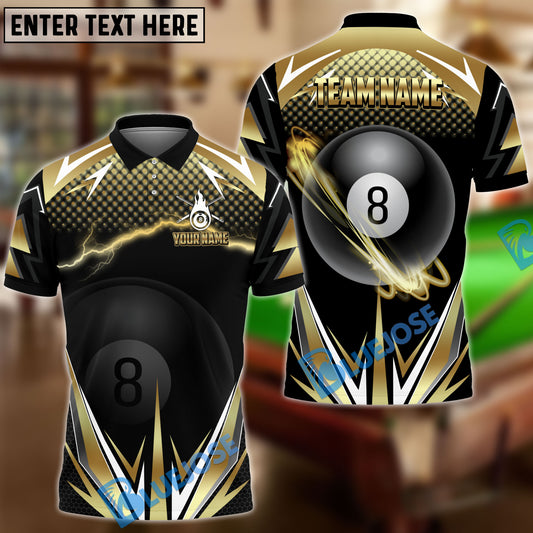 BlueJose Billiards Golden Lightning Blast 8-Ball Pool Personalized Name Shirt (4 Colors)