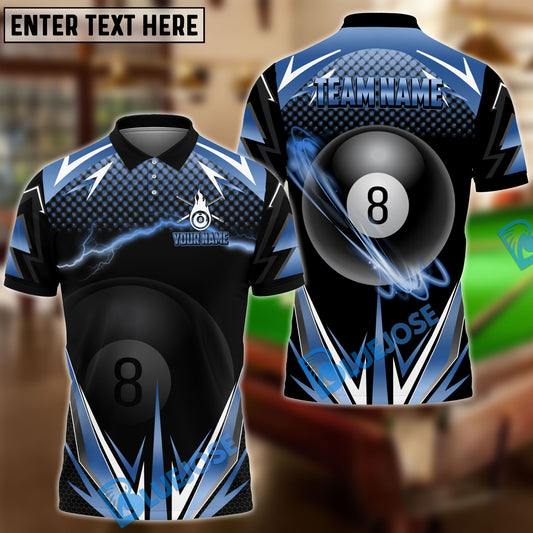 BlueJose Billiards Golden Lightning Blast 8-Ball Pool Personalized Name Shirt (4 Colors)