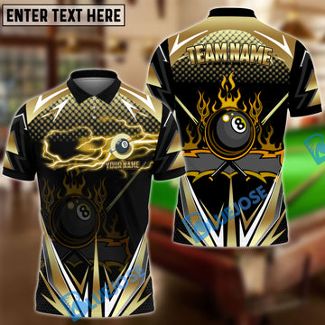 BlueJose Billiards Golden Inferno Power 8-Ball Pool Personalized Name Shirt (4 Colors)