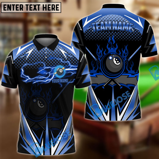 BlueJose Billiards Golden Inferno Power 8-Ball Pool Personalized Name Shirt (4 Colors)